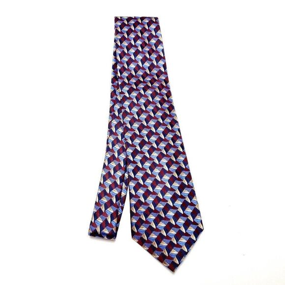 Pronto Uomo Couture Silk Tie Woven Red Blue Yellow Geometric - Picture 8 of 8